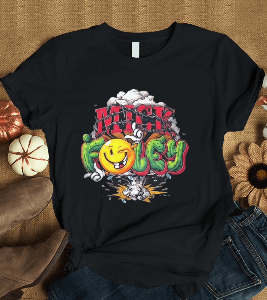 Mick Foley Smiley Explosion Barbed Wire T-Shirt