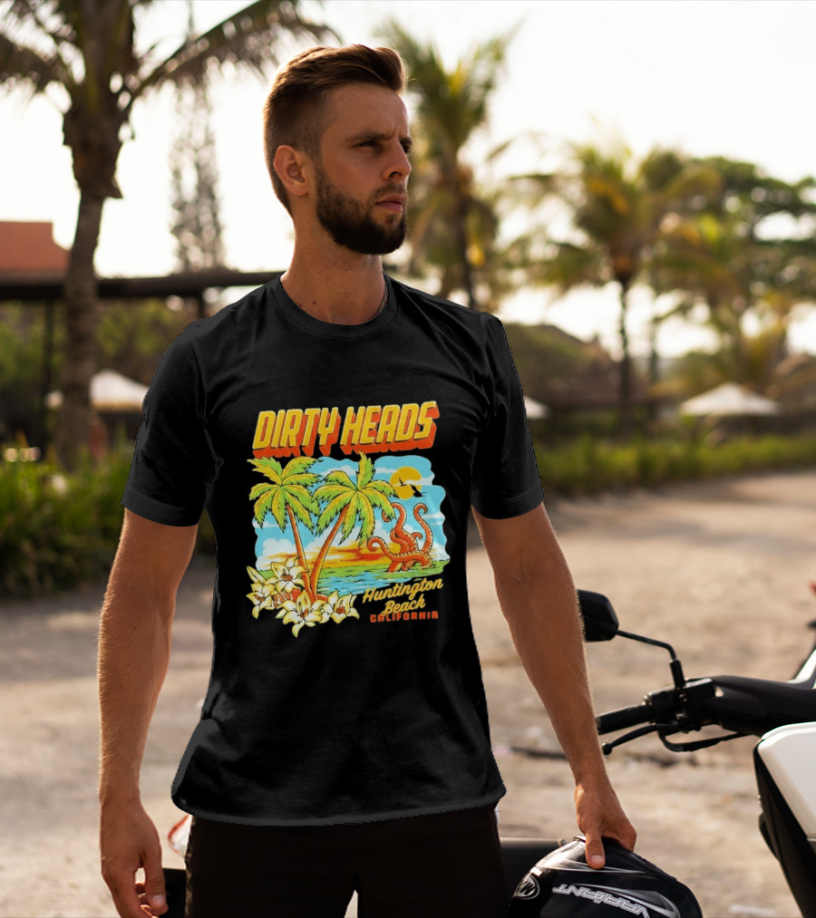 Dirty Heads Tropical Beach Palm Trees Ocean Sunset Octopus Huntington Beach California T-Shirt