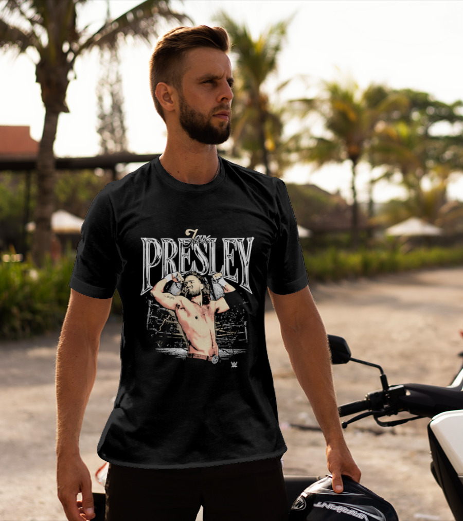 Jax Presley Flexing Muscles WWE Presley Backdrop T-Shirt