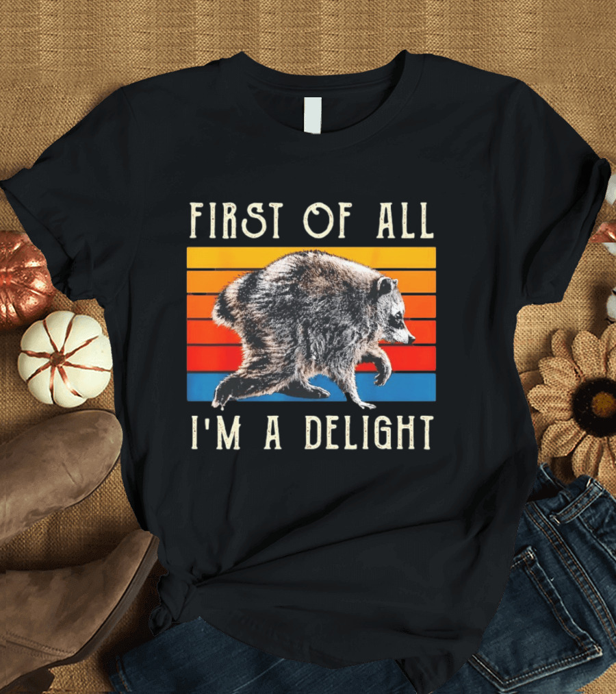 Jimothy Raccoon First Of All I'm A Delight Famous Seattle Trash Panda Colorful Stripes T-Shirt