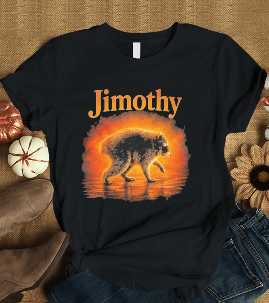 Jimothy Raccoon Silhouette Glowing Sunset Nature Scene T-Shirt