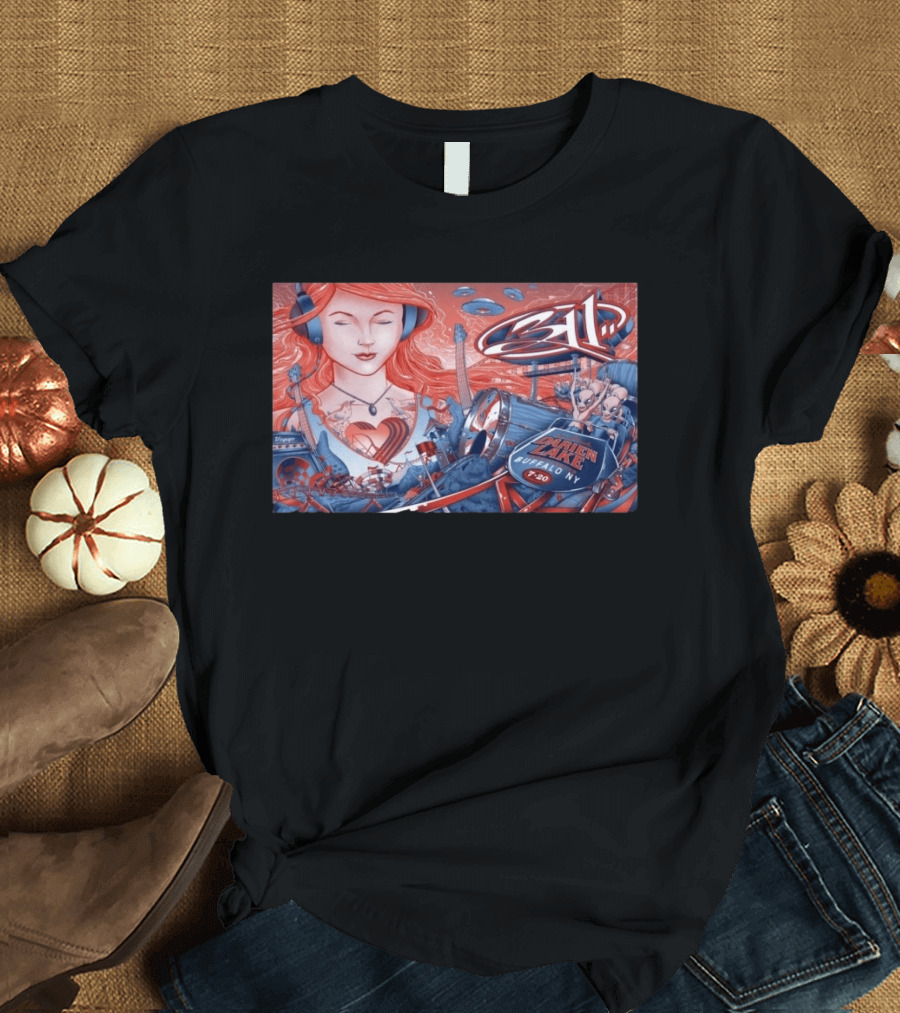 311 Darien Lake 7 20 Buffalo NY Art With Drum And Redhead Listening T-Shirt