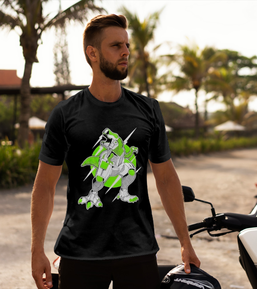 Robo Rex Neon Green Cybernetic Dinosaur Tech Science Fiction High Voltage T-Shirt