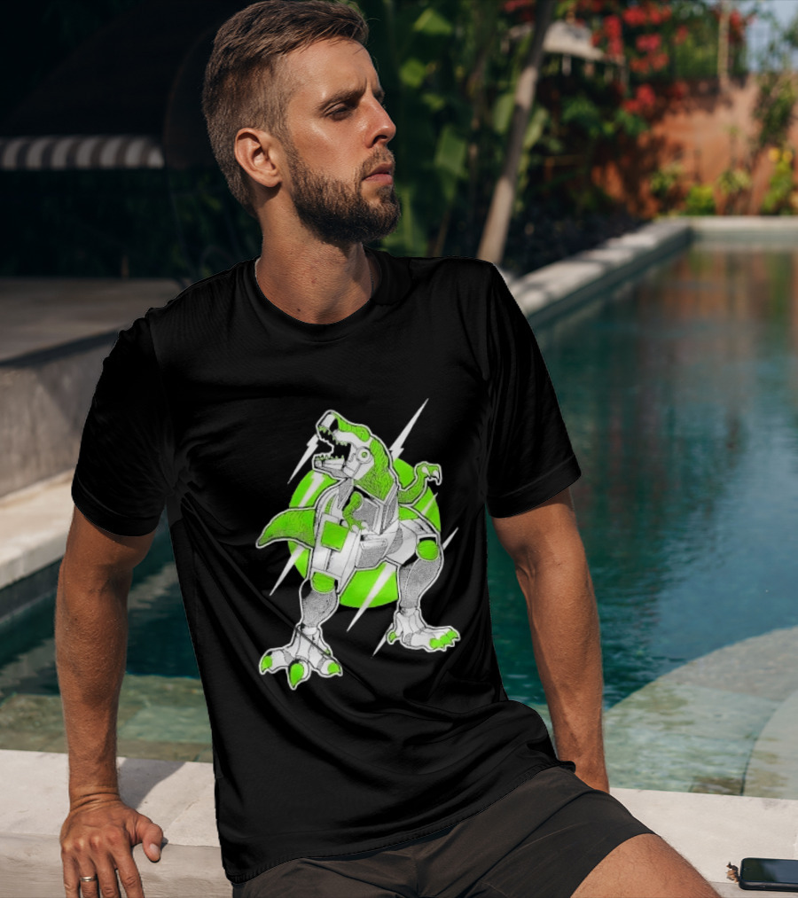 Robo Rex Neon Green Cybernetic Dinosaur Tech Science Fiction High Voltage T-Shirt