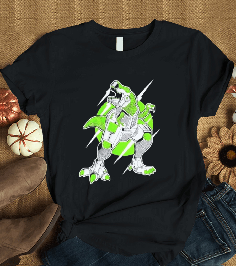 Robo Rex Neon Green Cybernetic Dinosaur Tech Science Fiction High Voltage T-Shirt