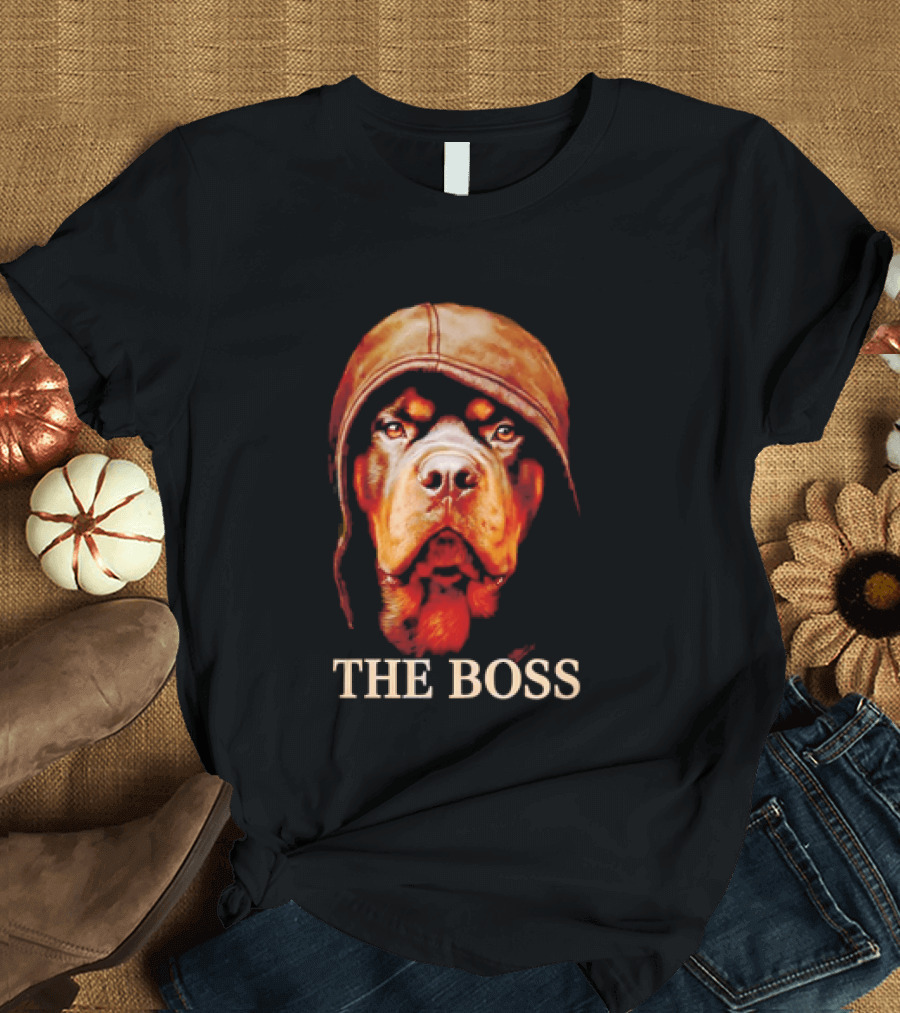 The Boss Rottweiler Wearing Aviator Cap T-Shirt