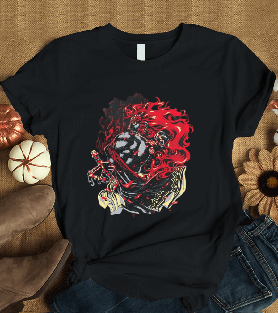 The Legend Of Zelda The Devourer Of Tomorrow Flamboyant Musketeer Warrior With Cape And Fiery Red Hair T-Shirt