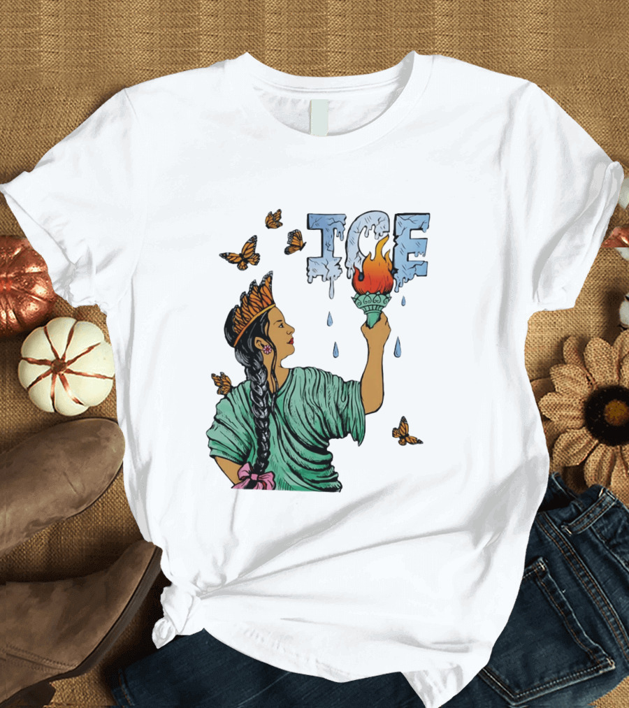 Liberty ICE Melt Activism With Monarch Butterflies And Torch Symbolism T-Shirt