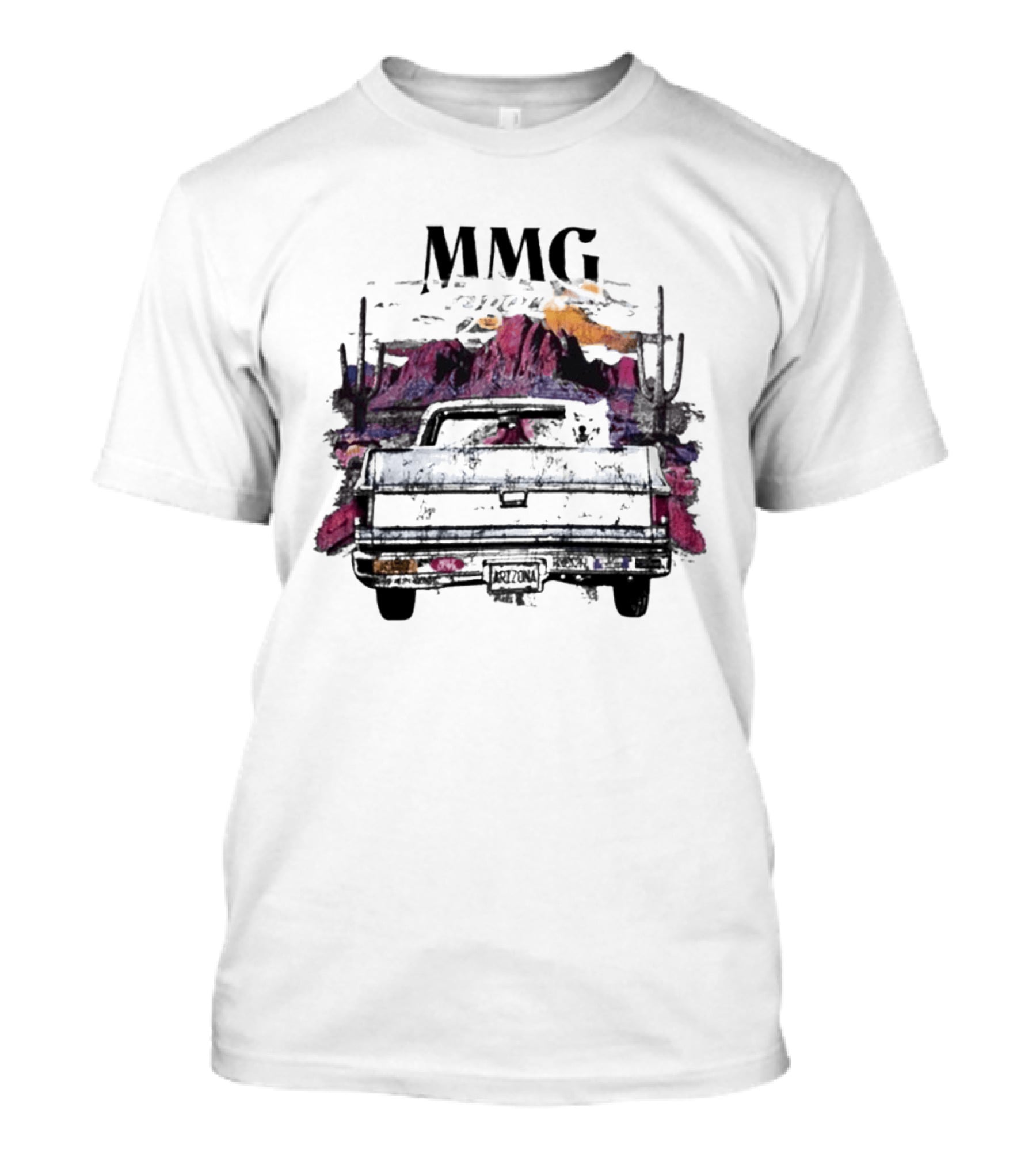 MMG Luna Vintage Car Desert Sunset Scene T-Shirt