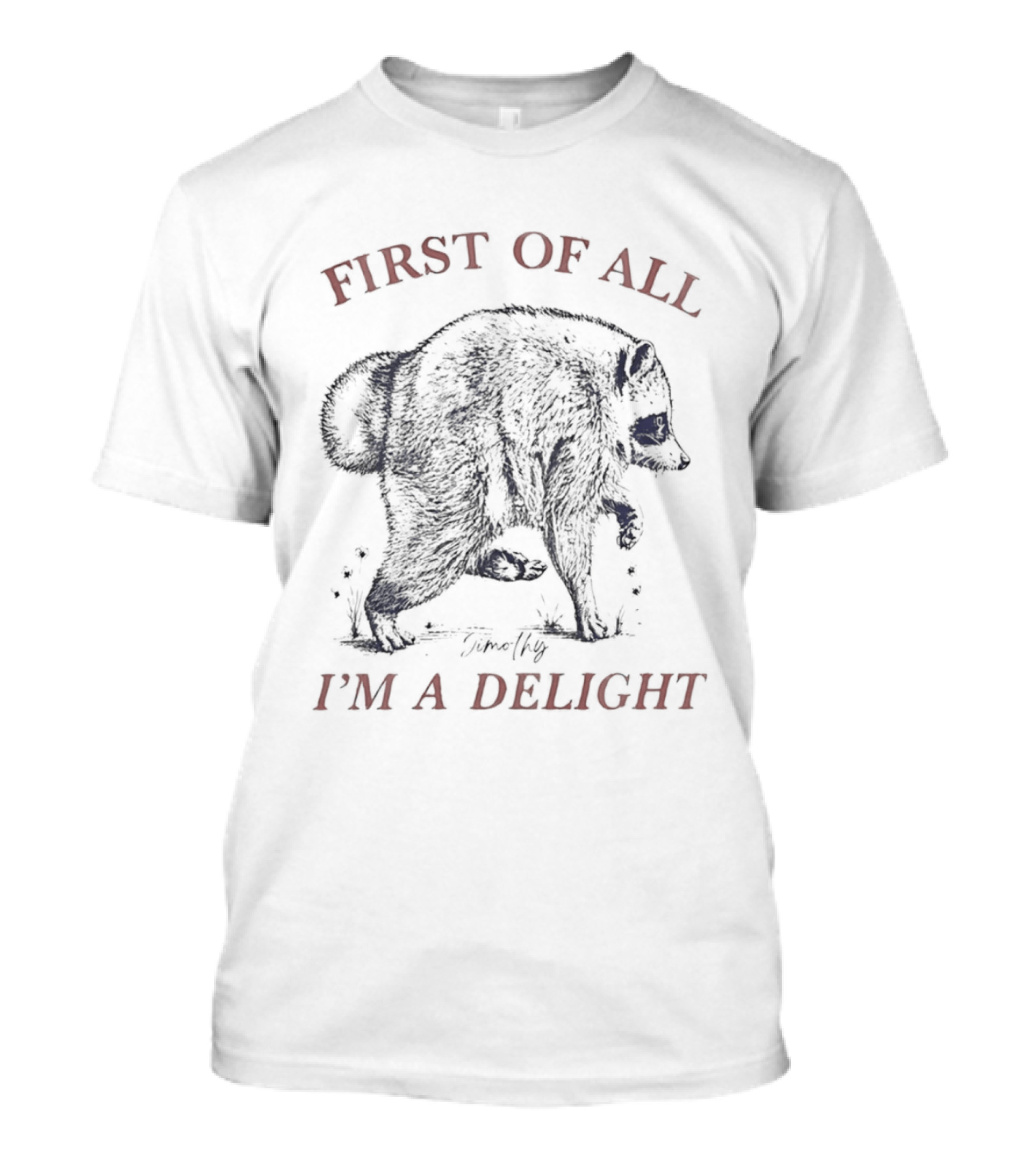 Timothy Raccoon First Of All I'm A Delight T-Shirt