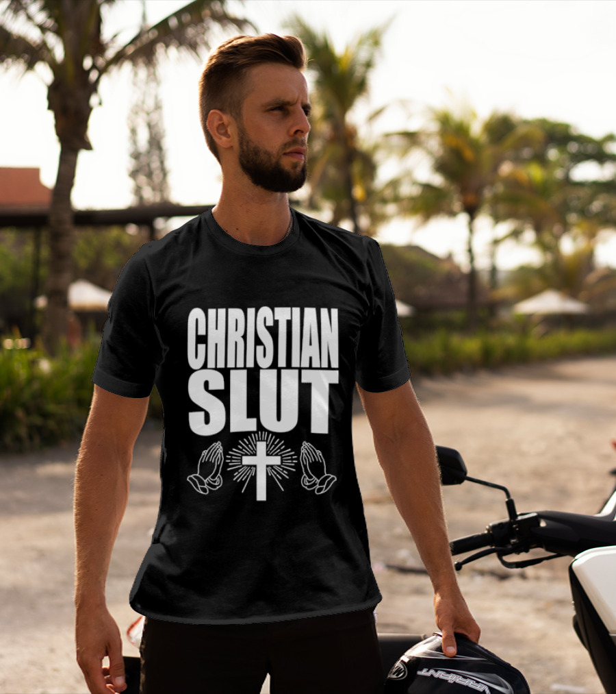 Christian Slut Praying Hands Cross Iconography T-Shirt