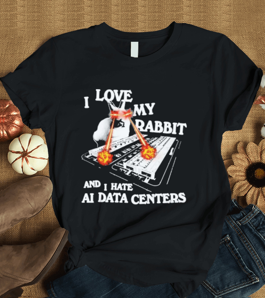 I Love My Rabbit Laser Eyes Explosion Hate AI Data Centers T-Shirt