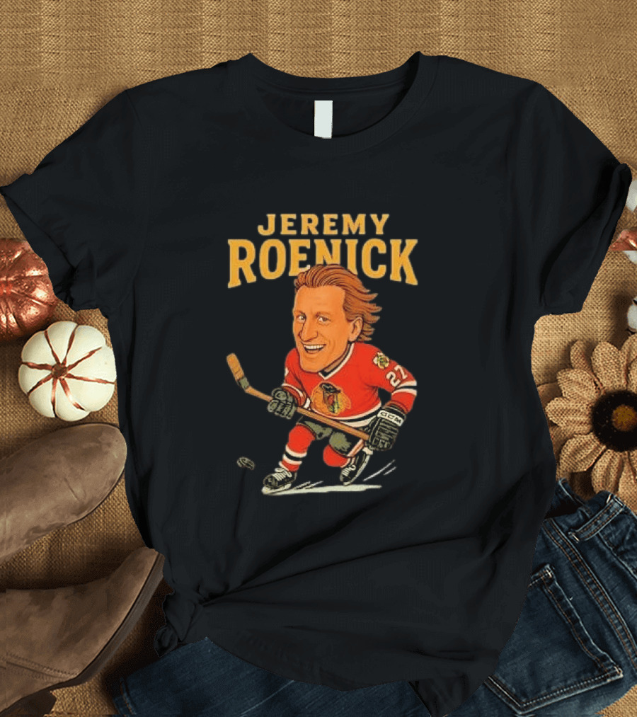 Jeremy Roenick Caricature Chicago Blackhawks Legendary Hockey Star T-Shirt