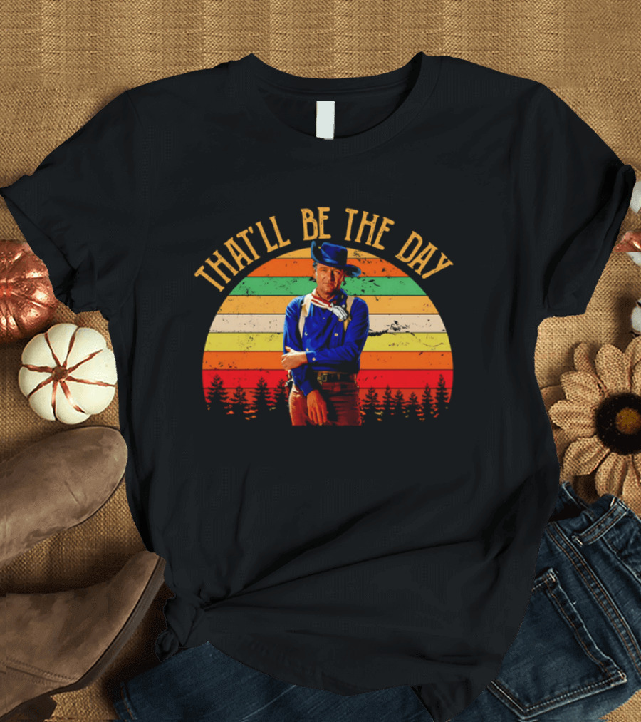 John Weyne That'll Be The Day Vintage Western Style Striped Sunset T-Shirt