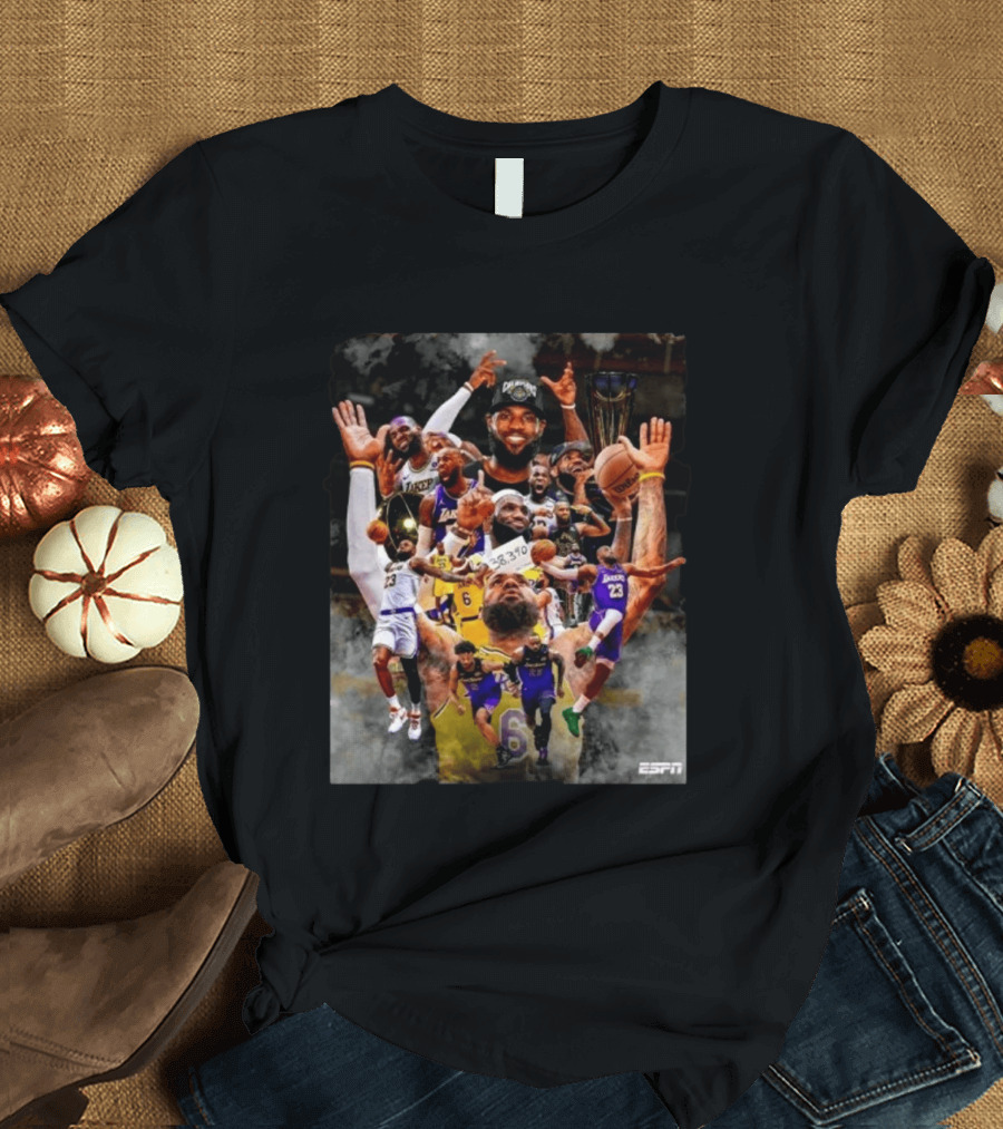 LeBron James Los Angeles Lakers ESPN Championship Highlights And Career Achievements T-Shirt