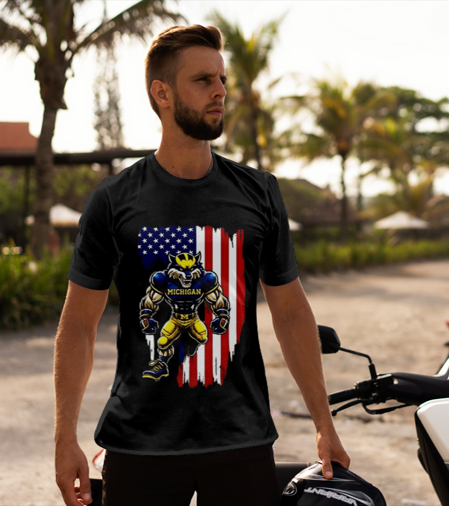 Michigan Wolverines We The People USA Flag Wolverine T-Shirt