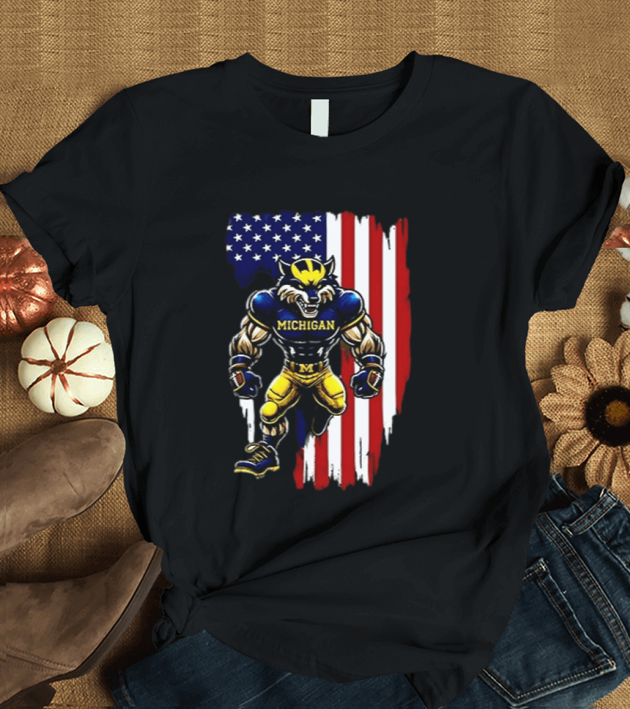 Michigan Wolverines We The People USA Flag Wolverine T-Shirt