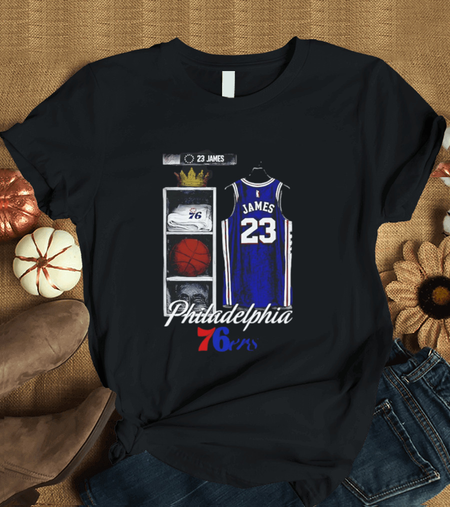 Philadelphia 76ers LeBron James 23 Basketball Jersey Locker Room Display T-Shirt