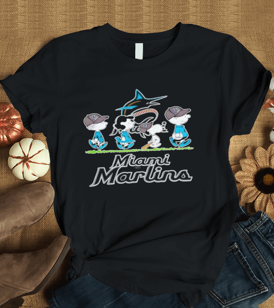 Peanuts Gang With Baseball Bats Miami Marlins Team T-Shirt
