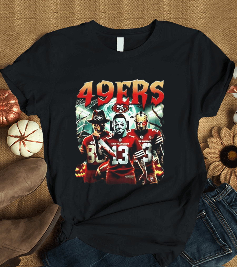 San Francisco 49ers Halloween Horror 2026 Freddy Jason Michael Myers T-Shirt