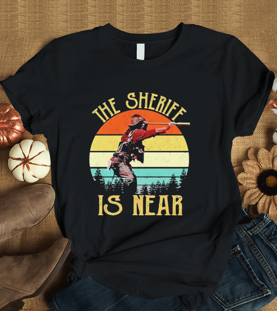 The Sheriff Is Near Western Cowboy Retro Sunset T-Shirt