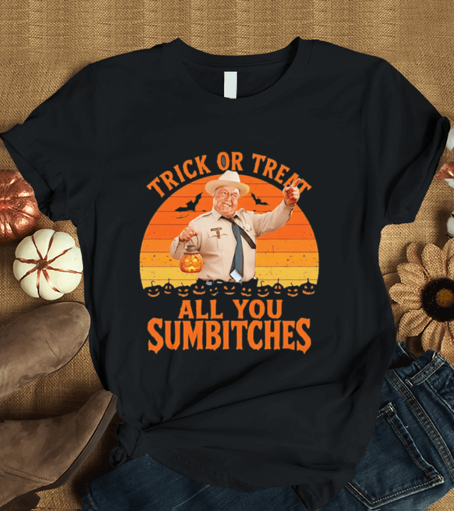 Trick Or Treat All You Sumbitches Halloween Officer Pumpkin Lantern T-Shirt
