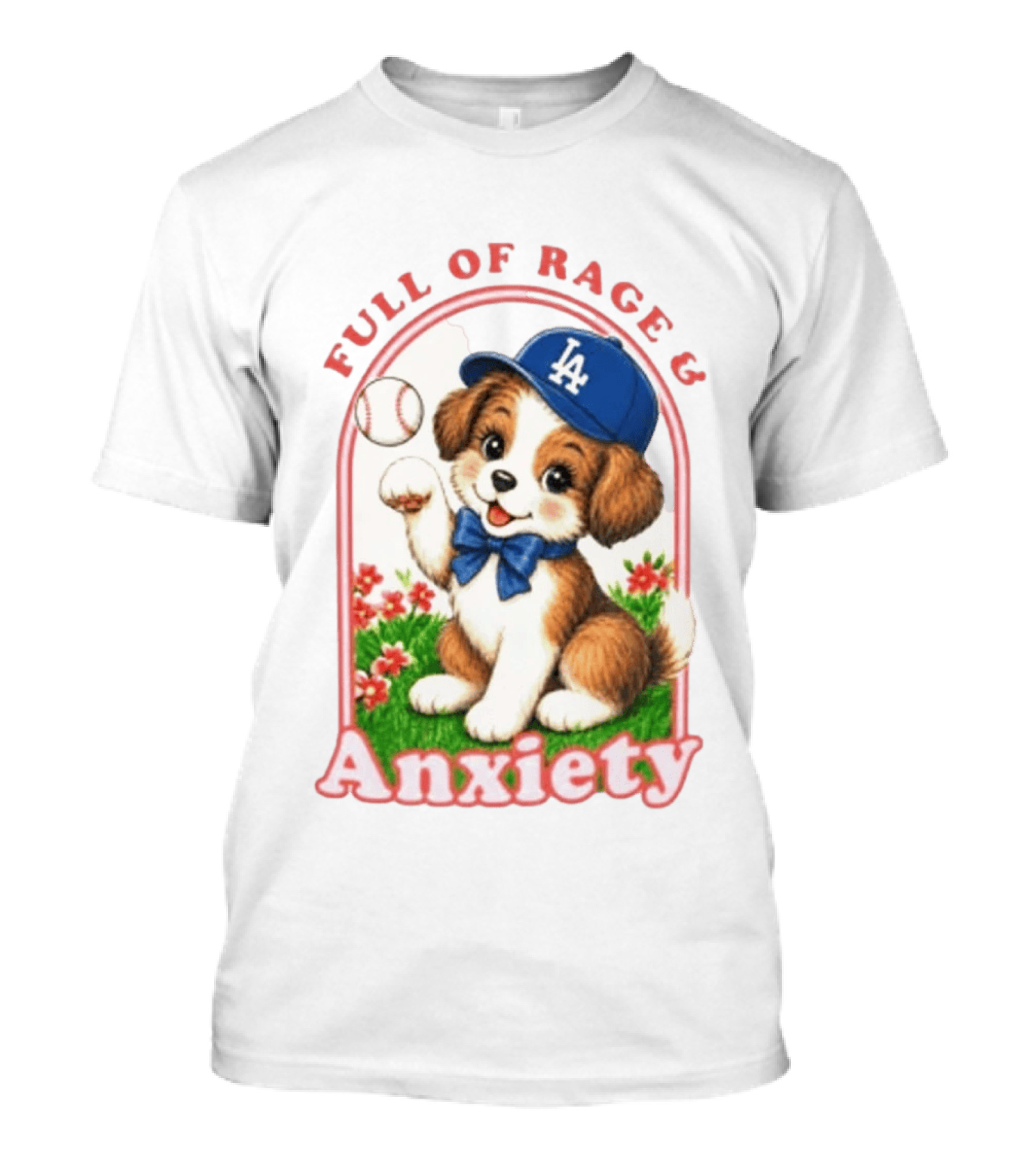 Full Of Rage & Anxiety LA Dodgers Puppy Baseball T-Shirt