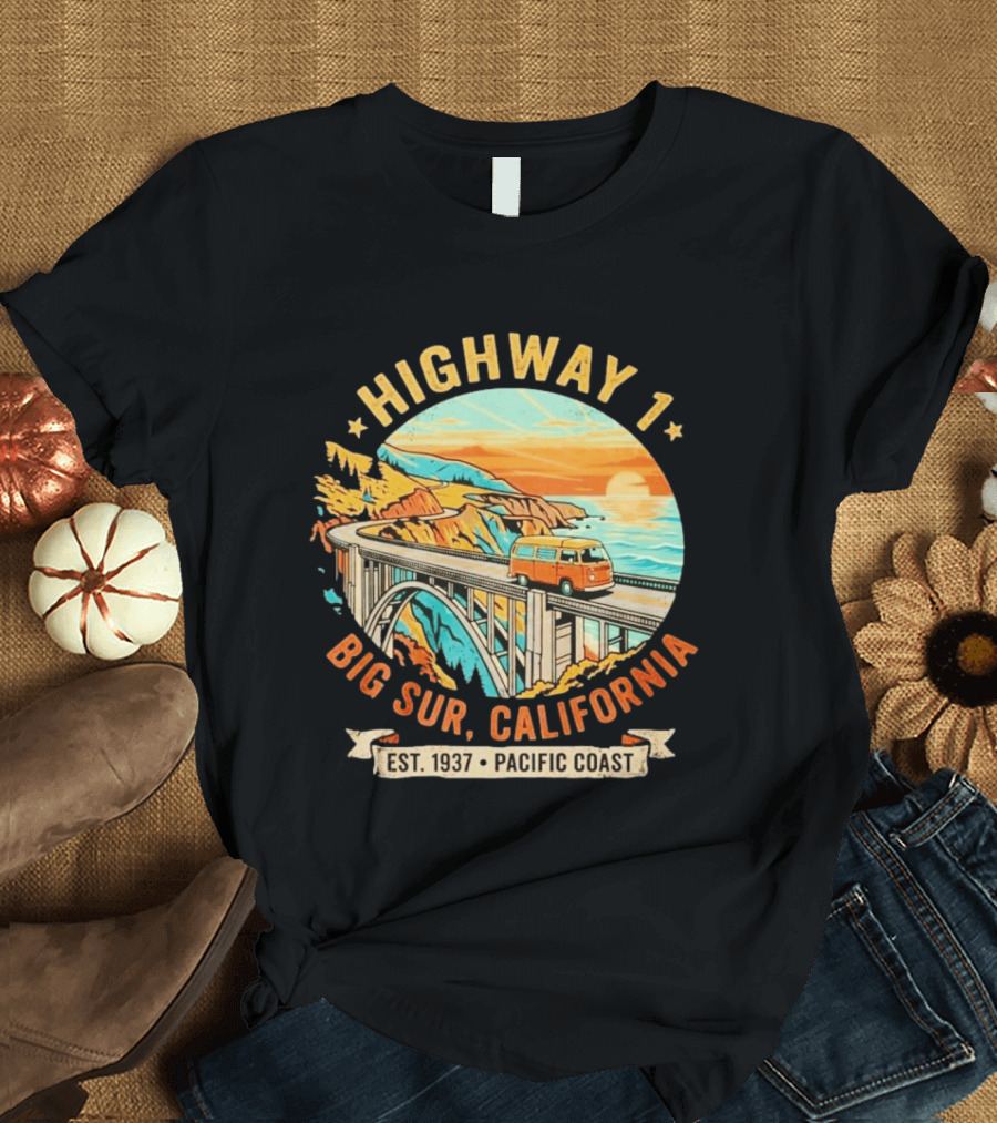 Highway 1 Big Sur California Pacific Coast Est 1937 Vintage Scenic Road Trip T-Shirt