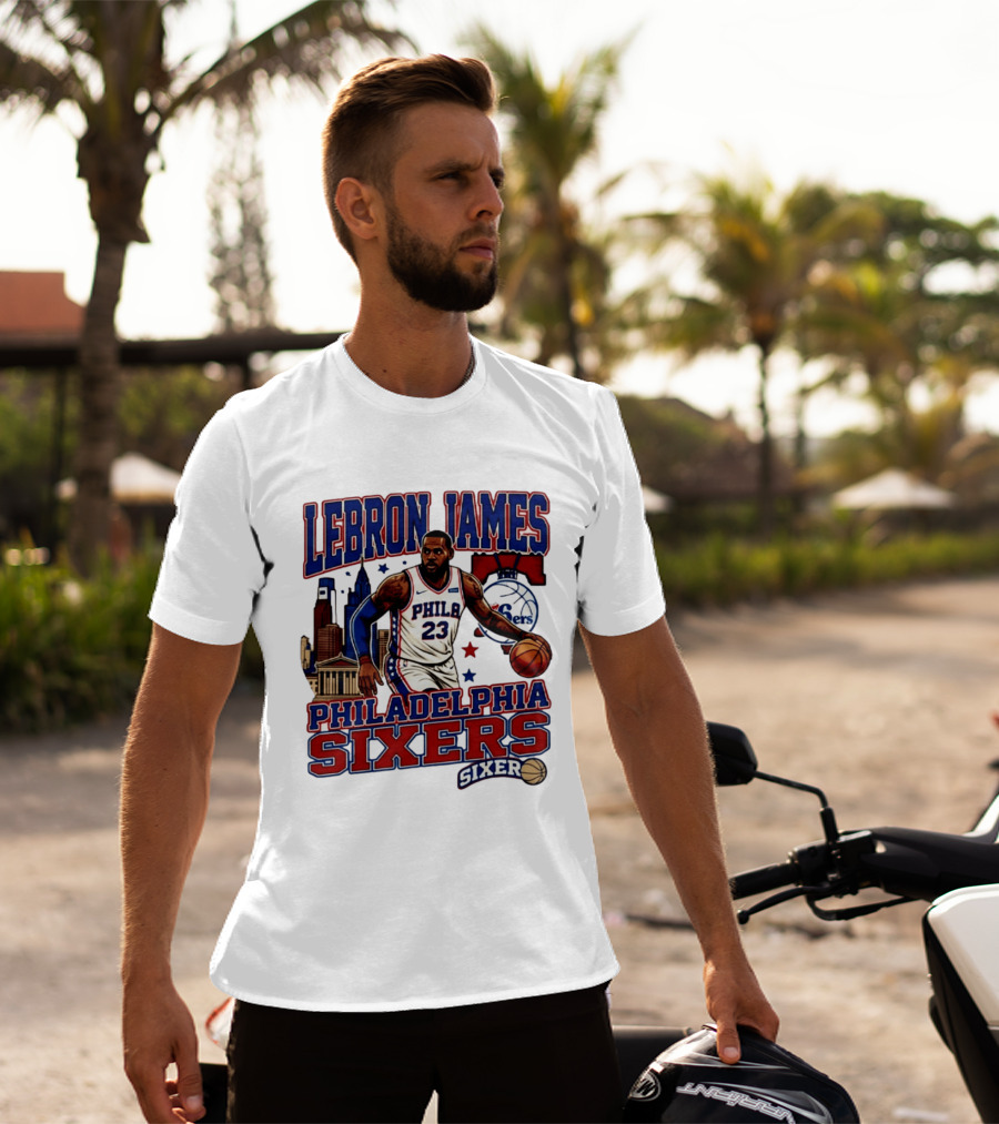 LeBron James Philadelphia Sixers No 23 Jersey Cityscape Basketball T-Shirt