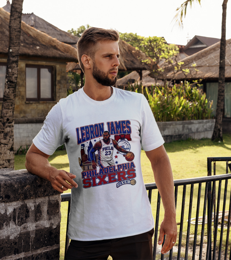 LeBron James Philadelphia Sixers No 23 Jersey Cityscape Basketball T-Shirt