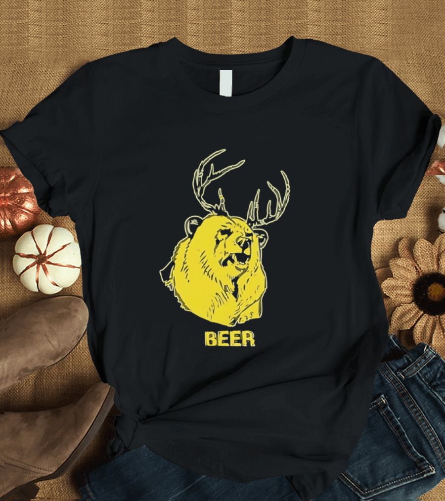 Beer Antlered Bear T-Shirt