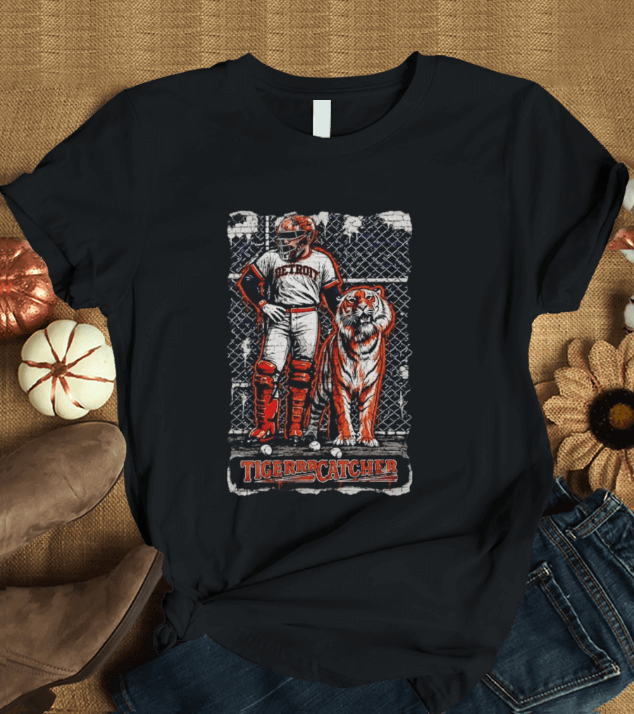 Detroit Tigers Tigerrrcatcher Baseball Player And Tiger T-Shirt