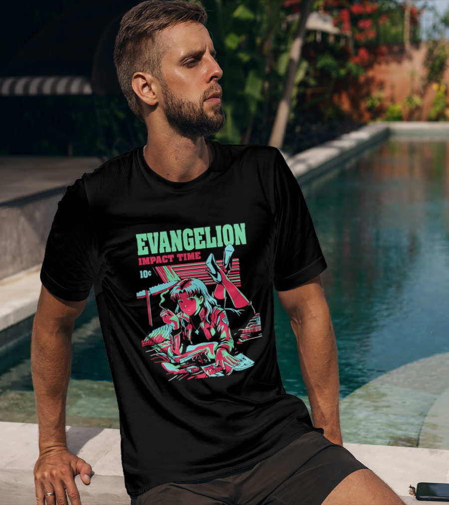 Evangelion Impact Time Misato Katsuragi Smoking Gun Bed Pulp Fiction Visual 90s T-Shirt
