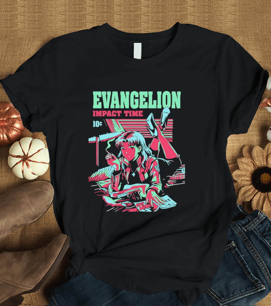 Evangelion Impact Time Misato Katsuragi Smoking Gun Bed Pulp Fiction Visual 90s T-Shirt