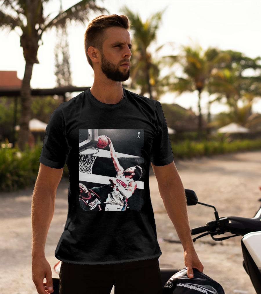Pistons Cade Cunningham Slam Dunk Vs 76ers Andrei Drummond NBA Action T-Shirt