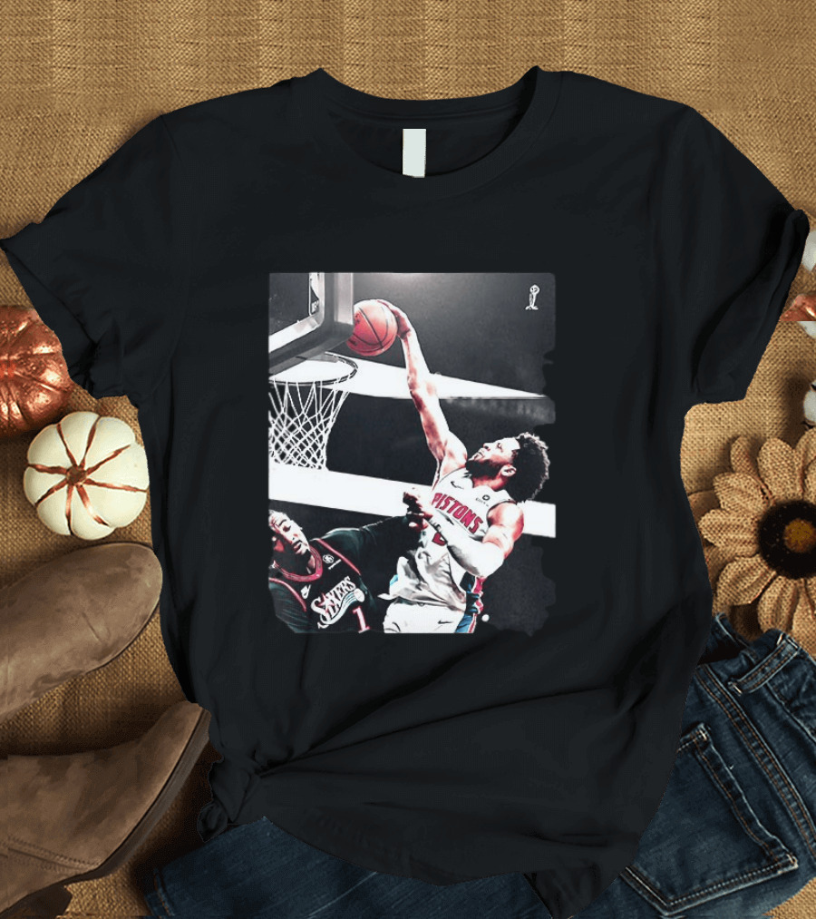 Pistons Cade Cunningham Slam Dunk Vs 76ers Andrei Drummond NBA Action T-Shirt