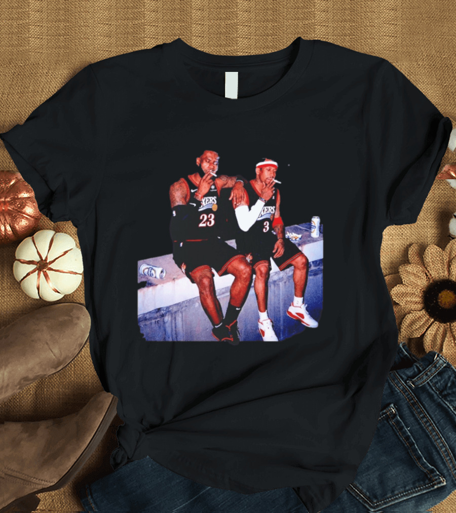 LeBron James Allen Iverson Smoking Philadelphia 76ers Skyline T-Shirt