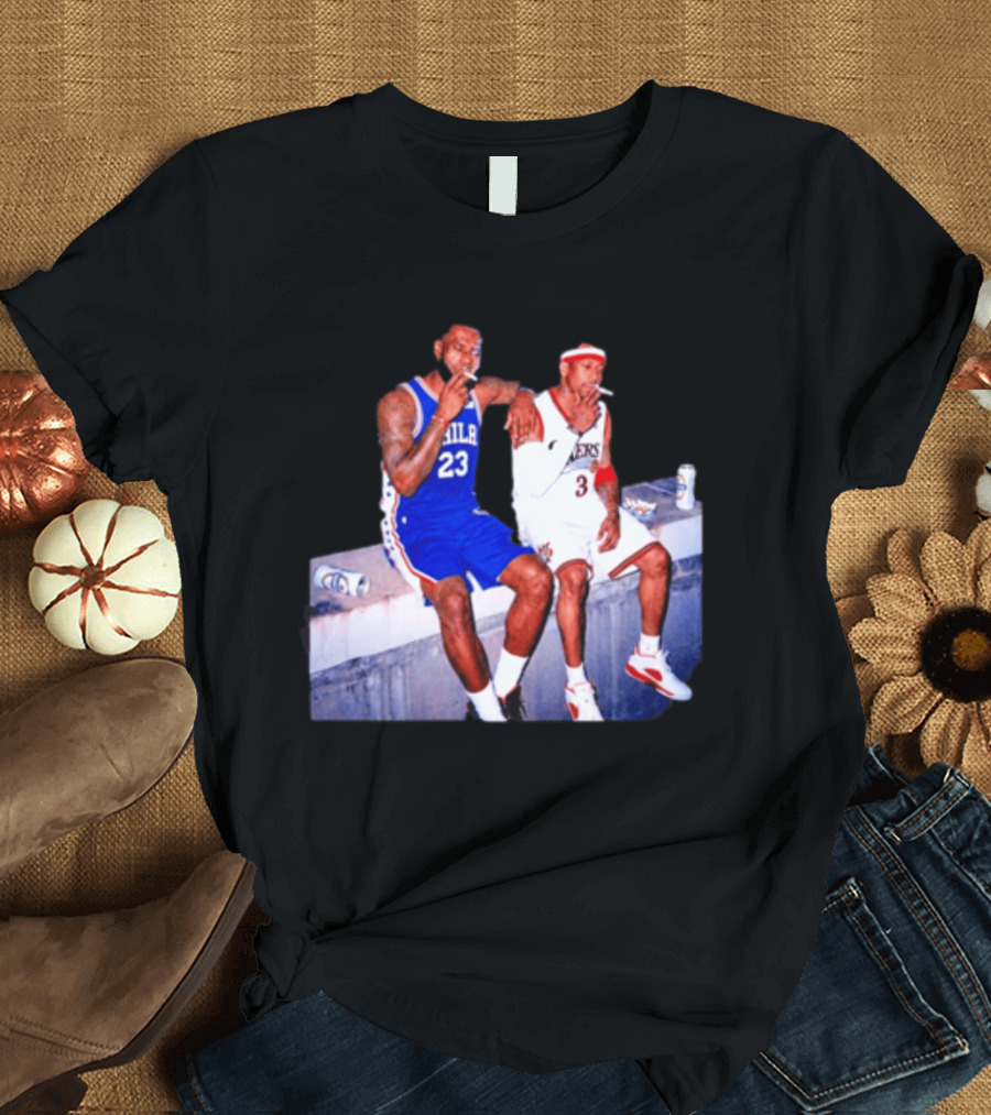LeBron James Allen Iverson Philadelphia 76ers Smoking Scene Vintage NBA T-Shirt