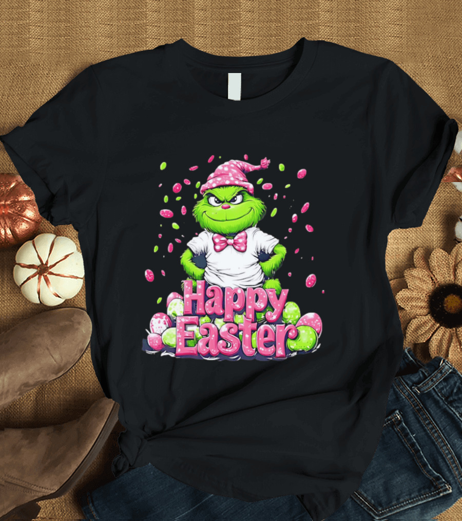Happy Easter Grinch In Festive Hat With Colorful Eggs T-Shirt