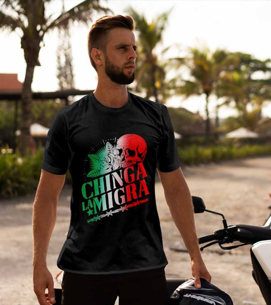 Chinga La Migra Skull Rose Immigration Reform T-Shirt
