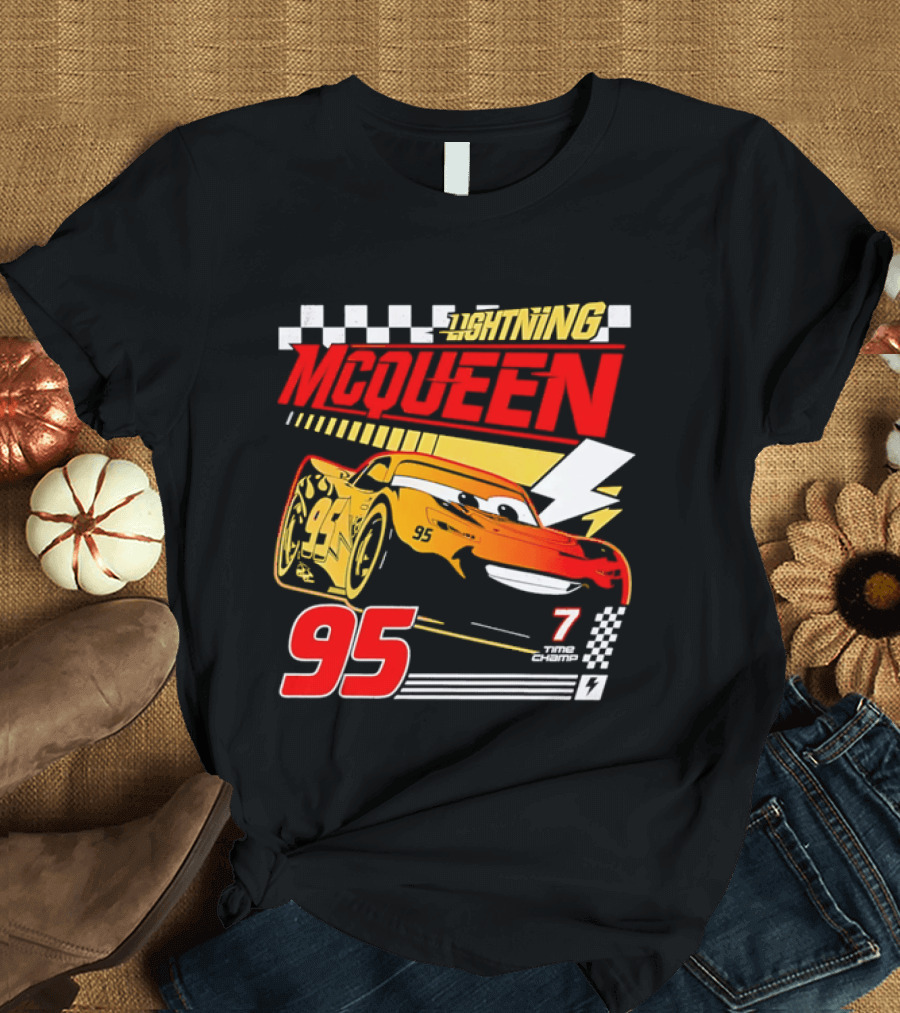 Lightning McQueen Racing 95 Champion Car Number 7 Lightning Bolt T-Shirt