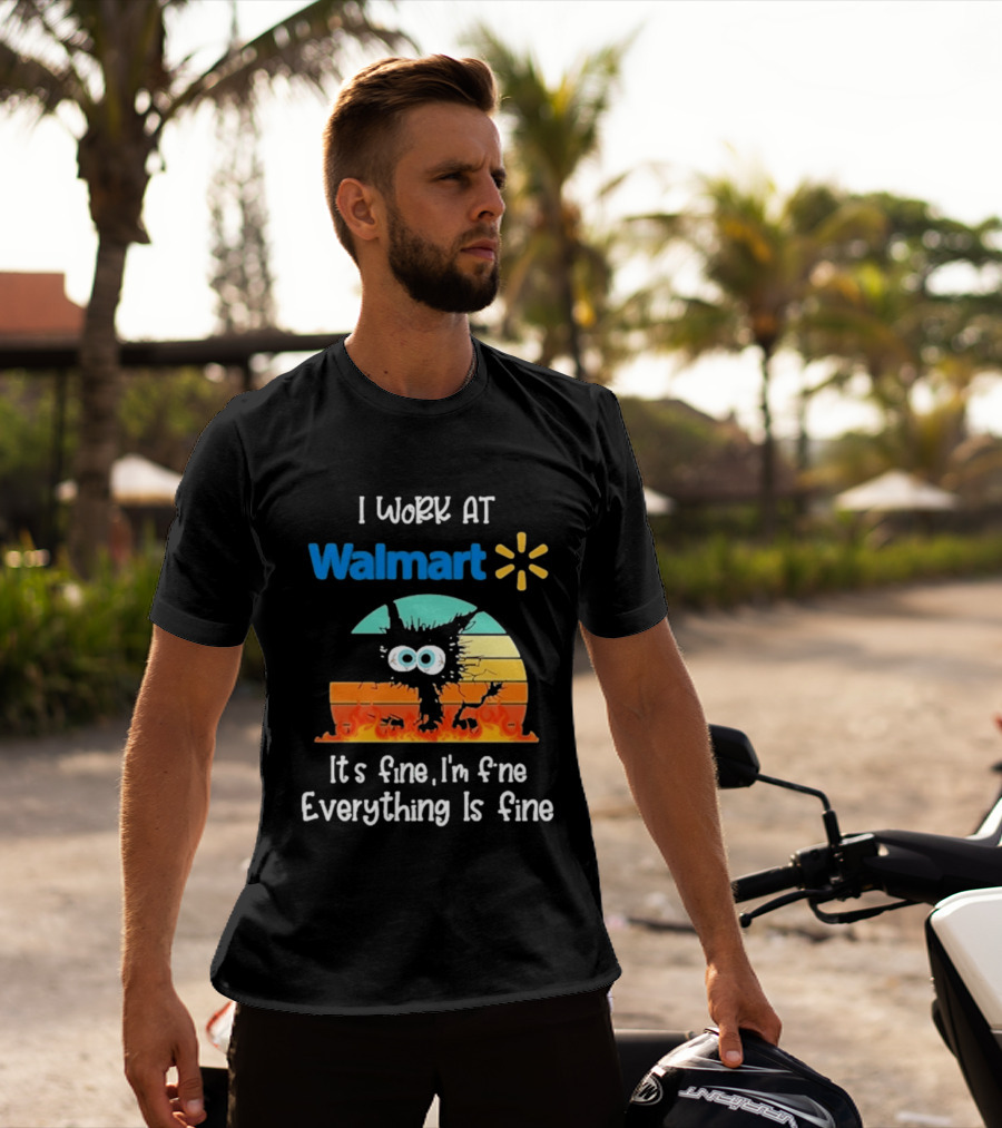 I Work At Walmart Its Fine Im Fine Everything Is Fine Emoji Wall Crack Puzzle T-Shirt