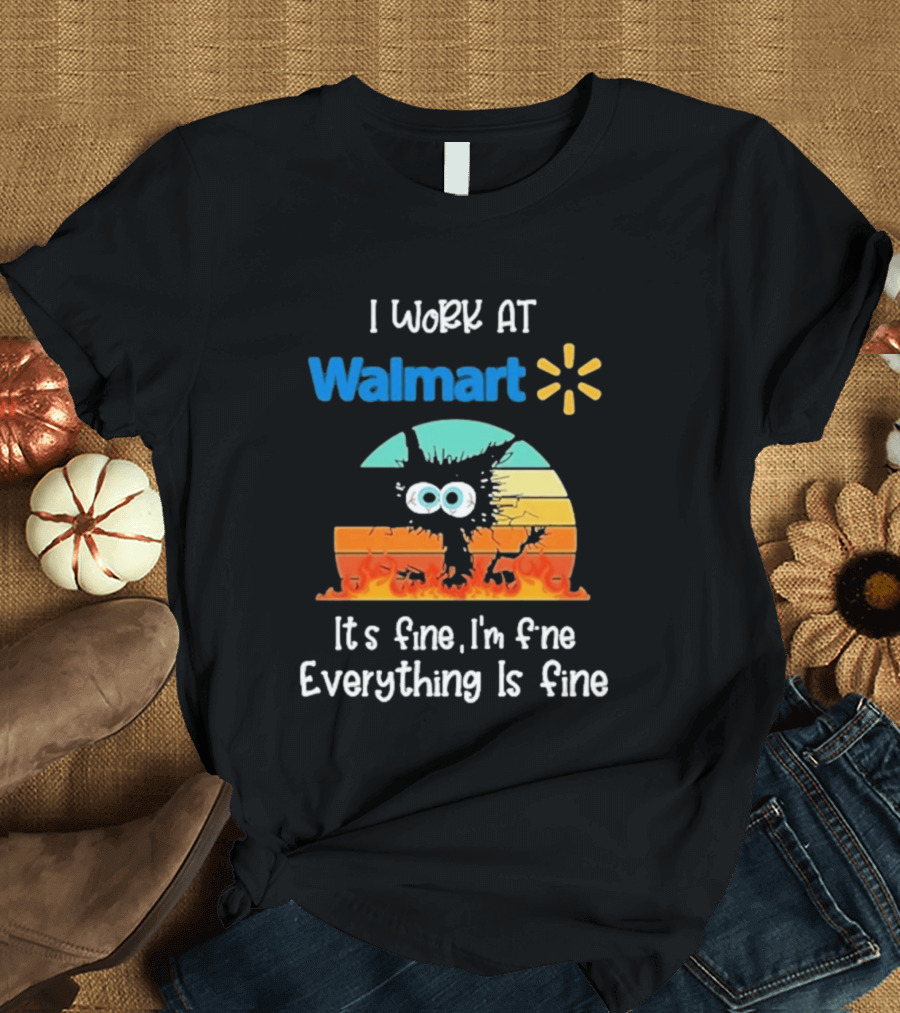 I Work At Walmart Its Fine Im Fine Everything Is Fine Emoji Wall Crack Puzzle T-Shirt
