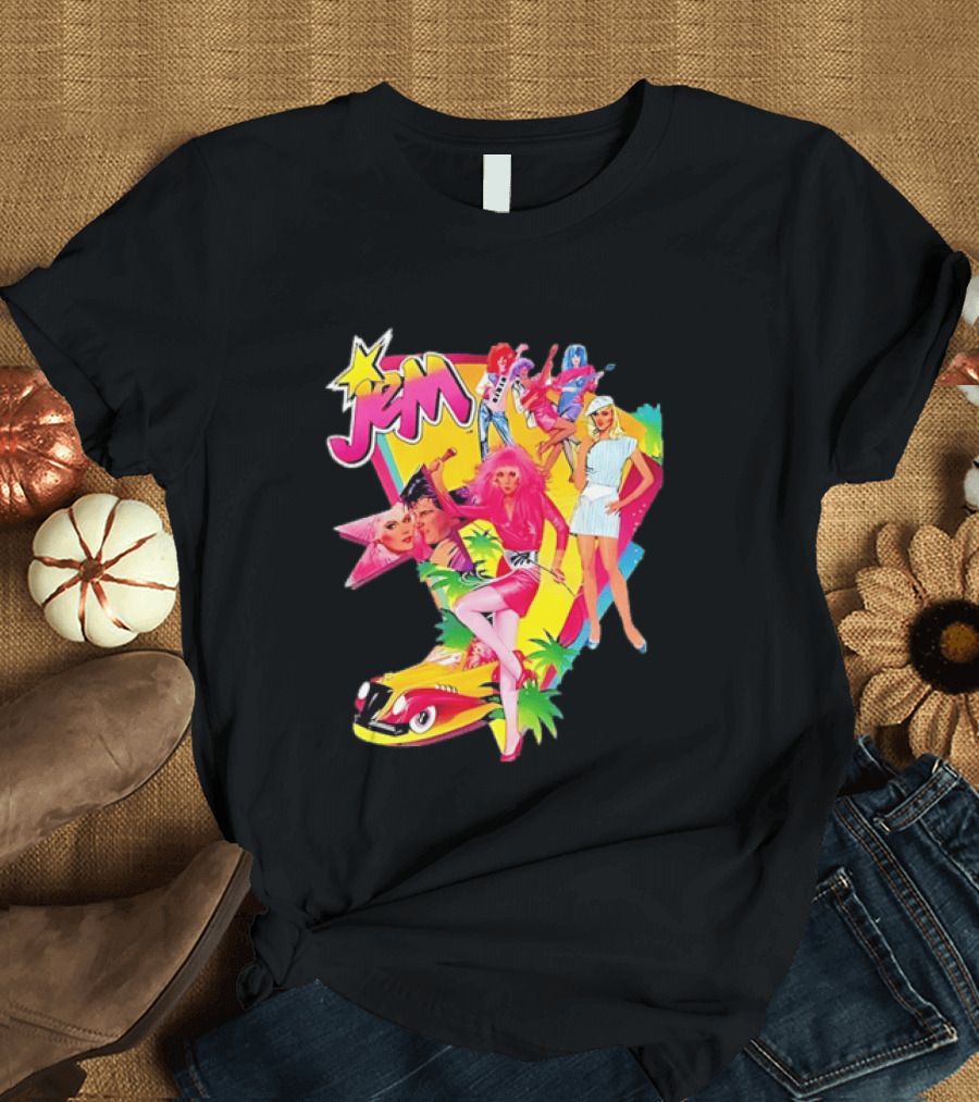 Jem 80s Cartoon Band Pop Music Star Singer Fashion Aesthetic Retro Characters T-Shirt