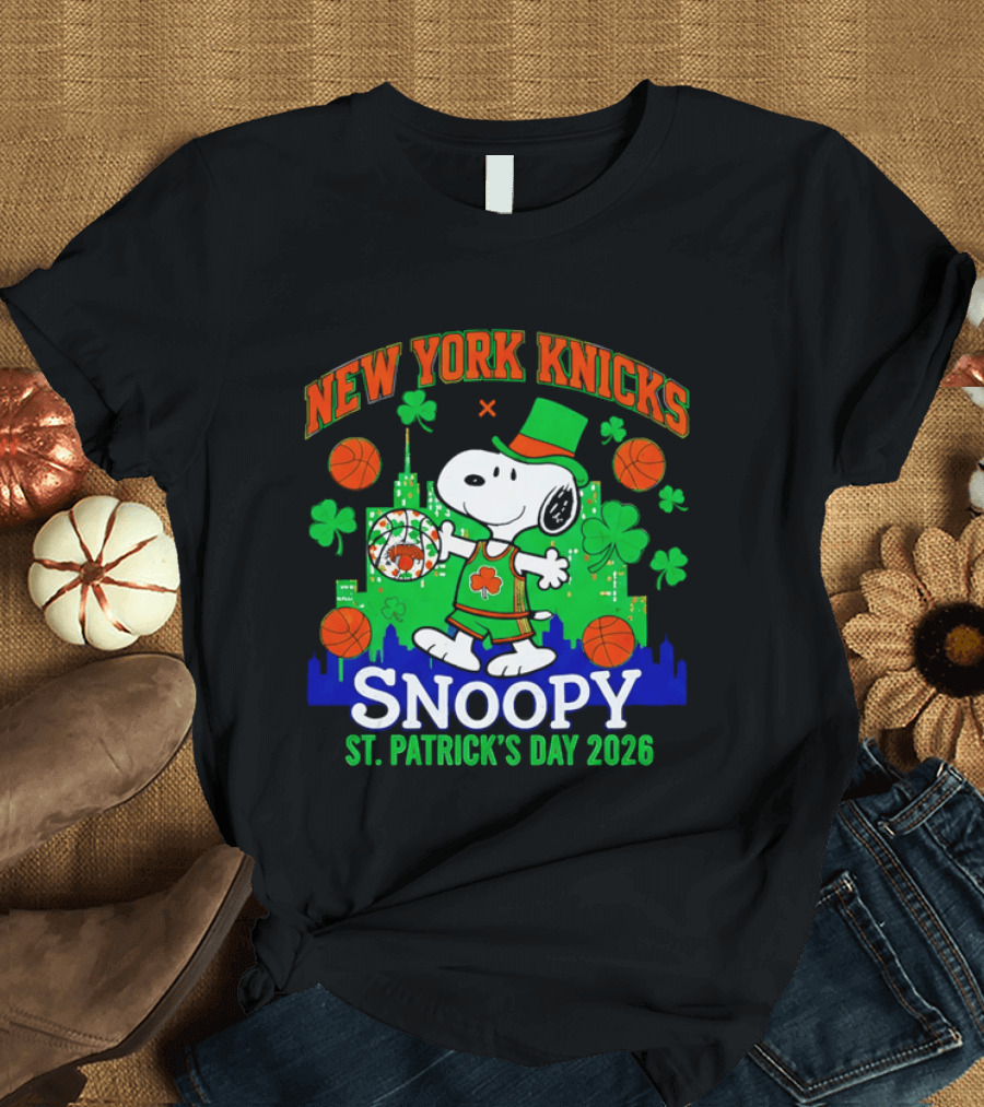 New York Knicks Snoopy St Patrick's Day 2026 Celebration T-Shirt