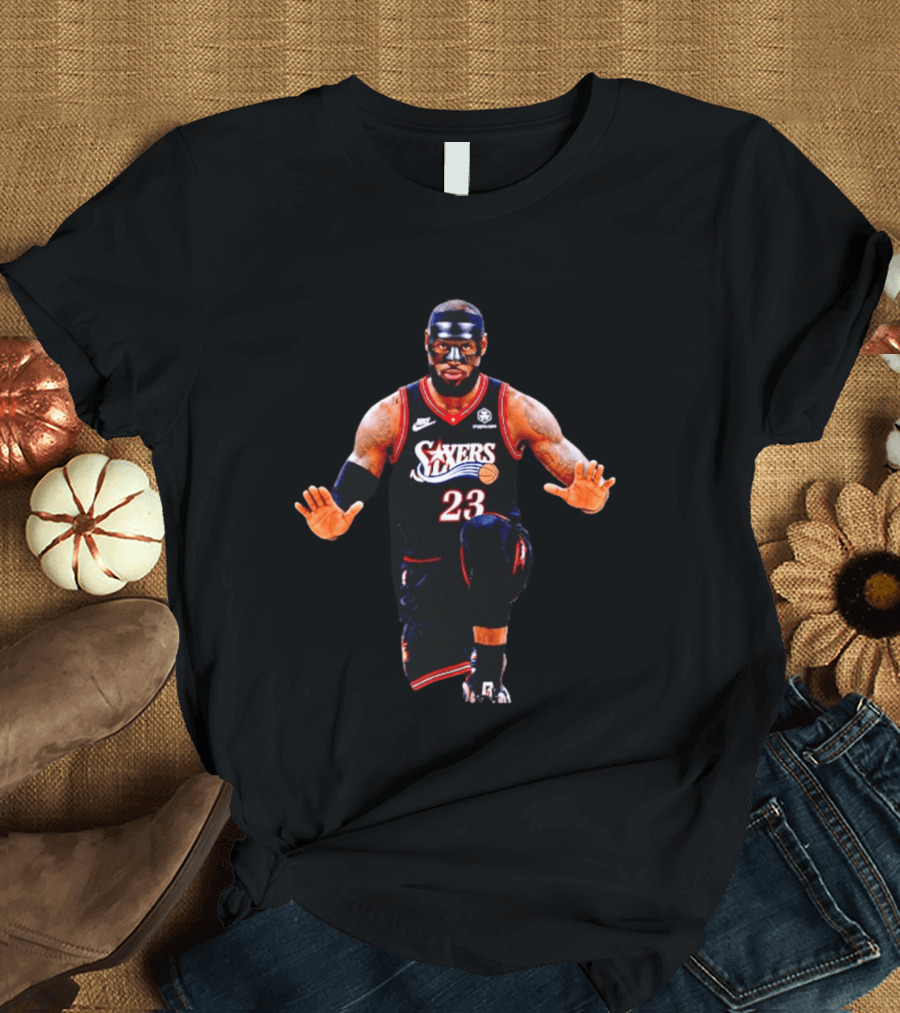 Philadelphia 76ers LeBron James 23 Black Mask Basketball T-Shirt