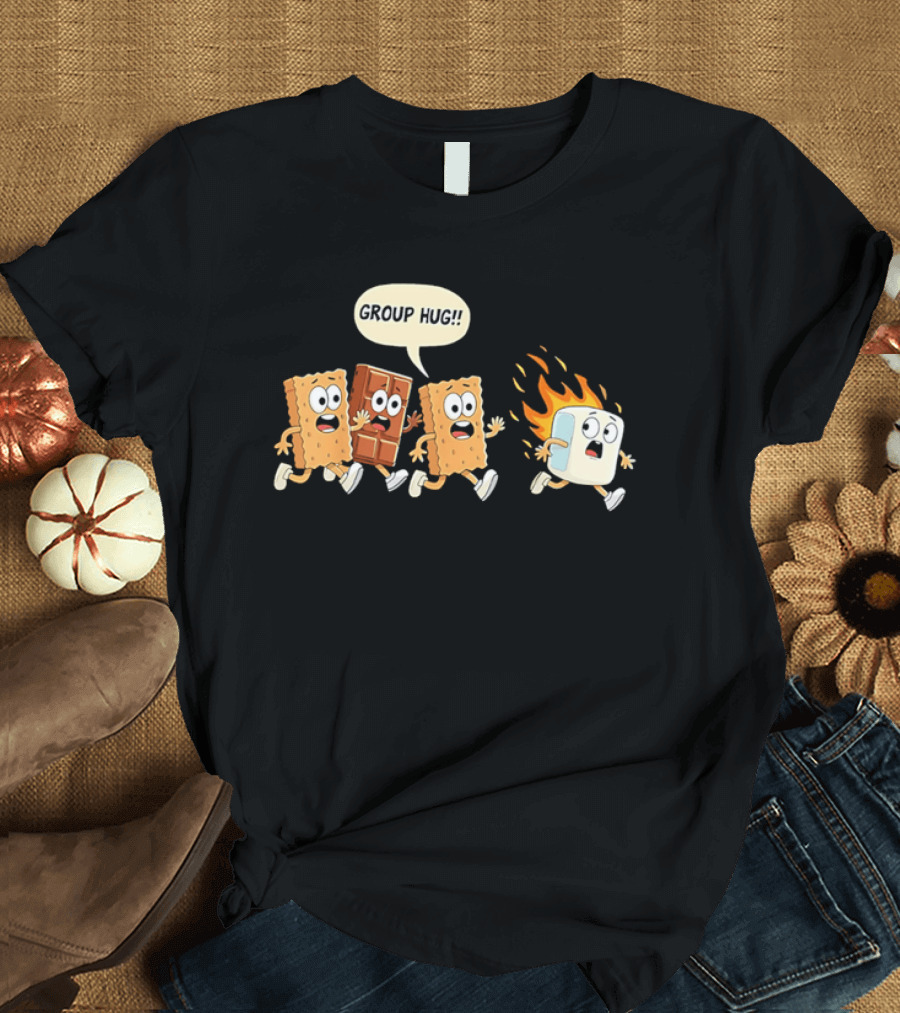 S'mores Cartoon Group Hug Chocolate Graham Cracker Marshmallow Fun T-Shirt