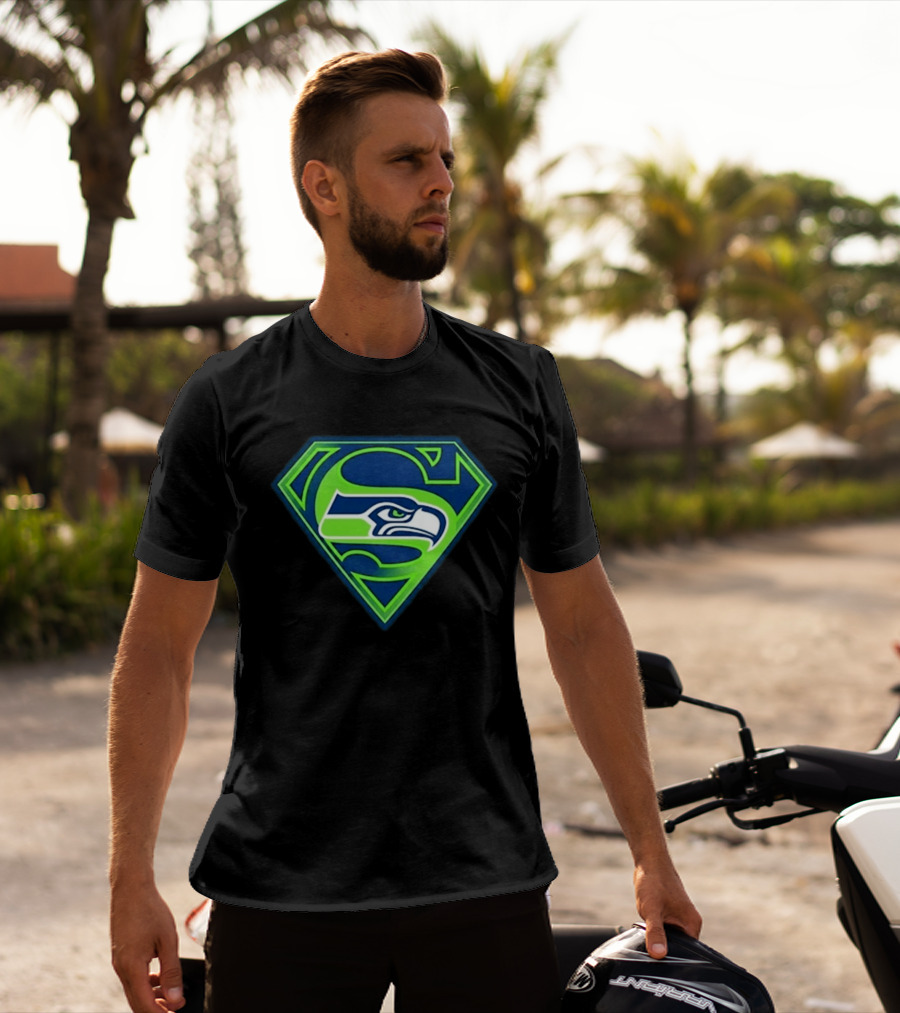 Seattle Seahawks Superman Logo S Symbol Fusion T-Shirt