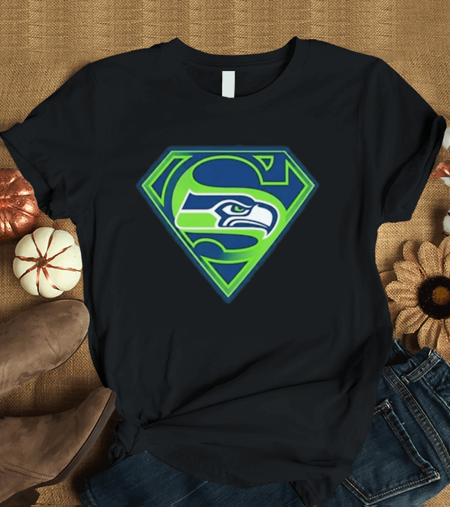 Seattle Seahawks Superman Logo S Symbol Fusion T-Shirt