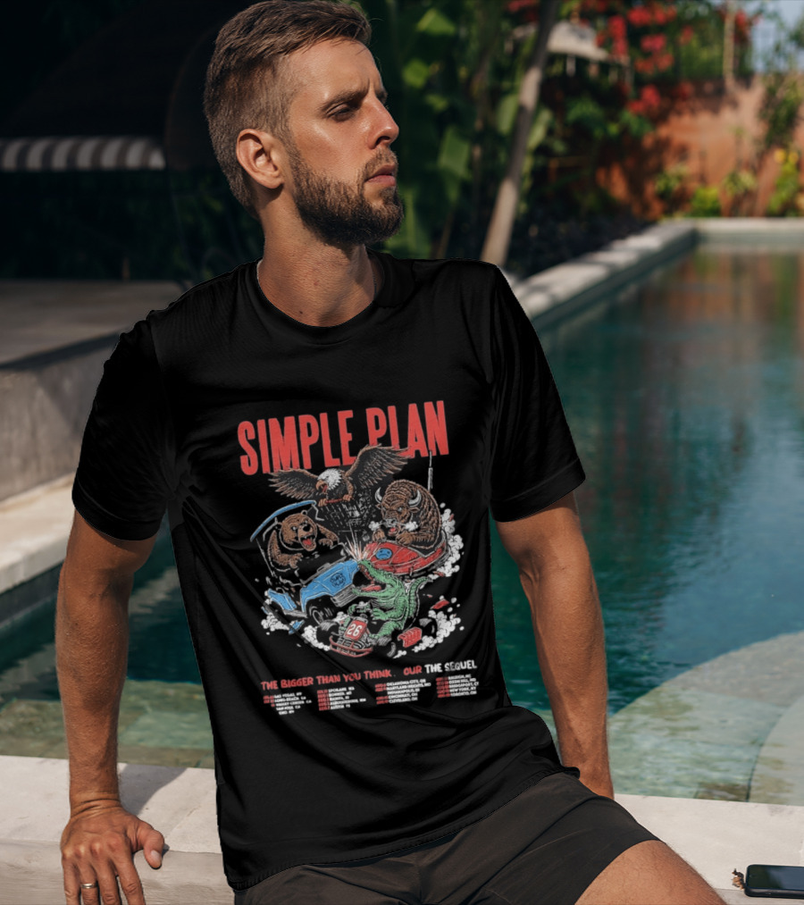 Simple Plan The Bigger Than You Think Tour 2026 Dates The Sequel Animals And Car Racing T-Shirt